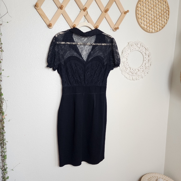 Bluemarine V-Neck Collared Lace Bodycon Dress In Black Knee-Length Women's M - Picture 1 of 10